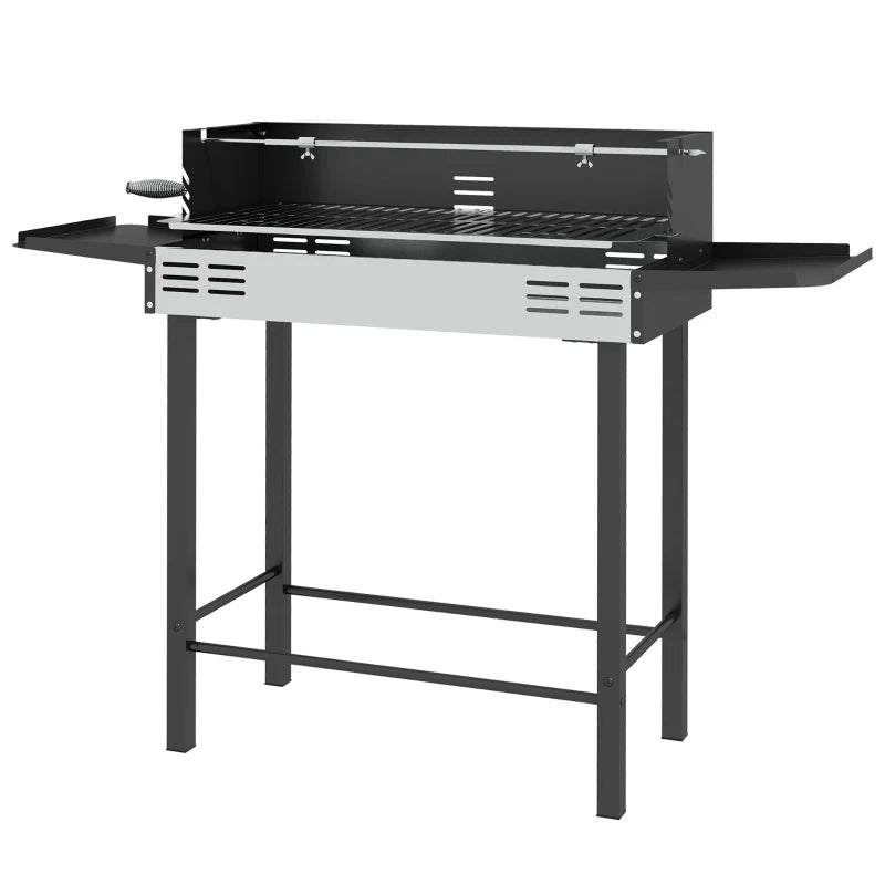 Charcoal BBQ Rotisserie Grill with 3-Level Grate & Side Shelves - Black