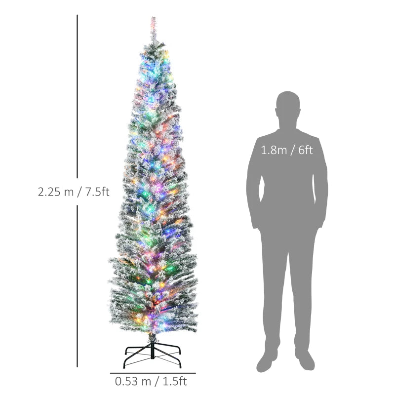 7.5' Prelit Artificial Christmas Tree with Colorful LED Lights, Flocked Tips, Berries & Pine Cones - Holiday Decor