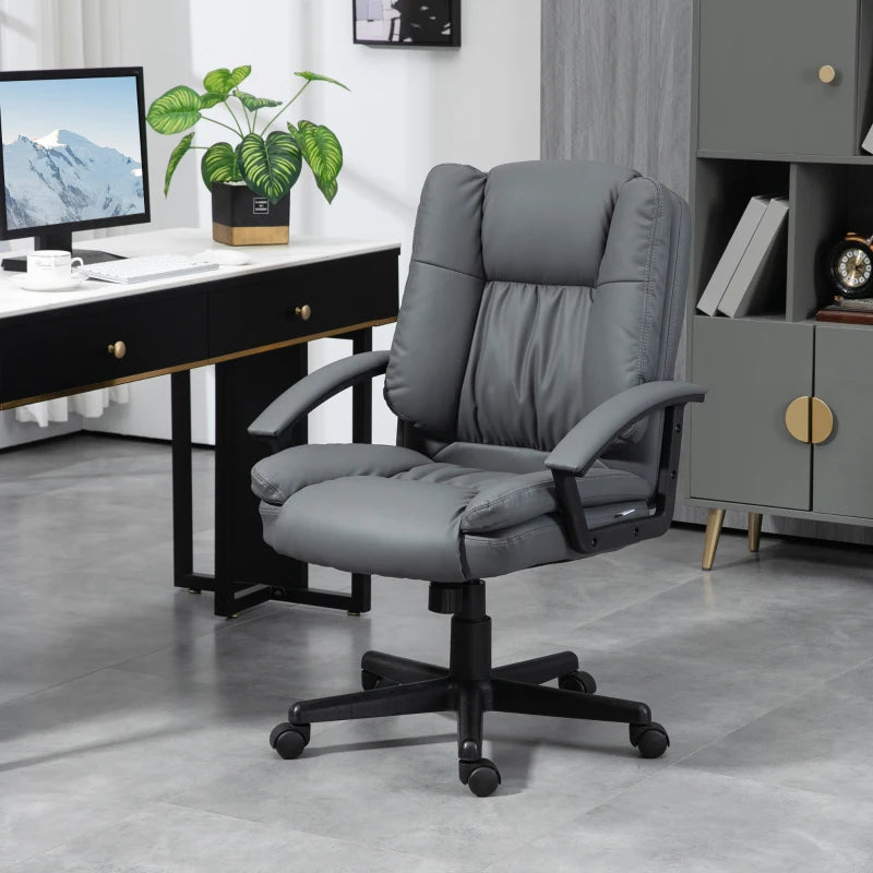 Ergonomic Mid Back Office Chair - Adjustable Height Computer Desk Chair with Swivel Rolling Wheels - Dark Grey for Home Study