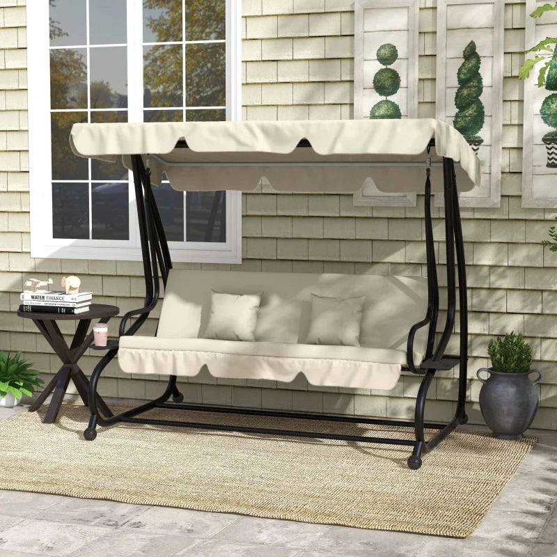 Convertible Cream Three-Seater Swing Chair Bed - Spacious and Stylish Outdoor Seating