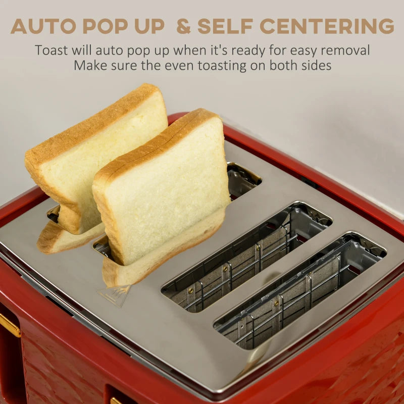 3000W Rapid Boil Kettle & 4 Slice Toaster Set - 1.7L Kettle with 7 Browning Controls, Crumb Tray, Red