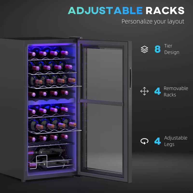 32 Bottle Dual Zone Wine Fridge - Black, Adjustable Temperature 5-18°C, Perfect for Wine Lovers & Collectors