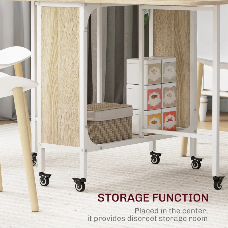 Unique Six-Person Drop Leaf Dining Table - Stylish Natural Wood & White Finish for Modern Dining Spaces