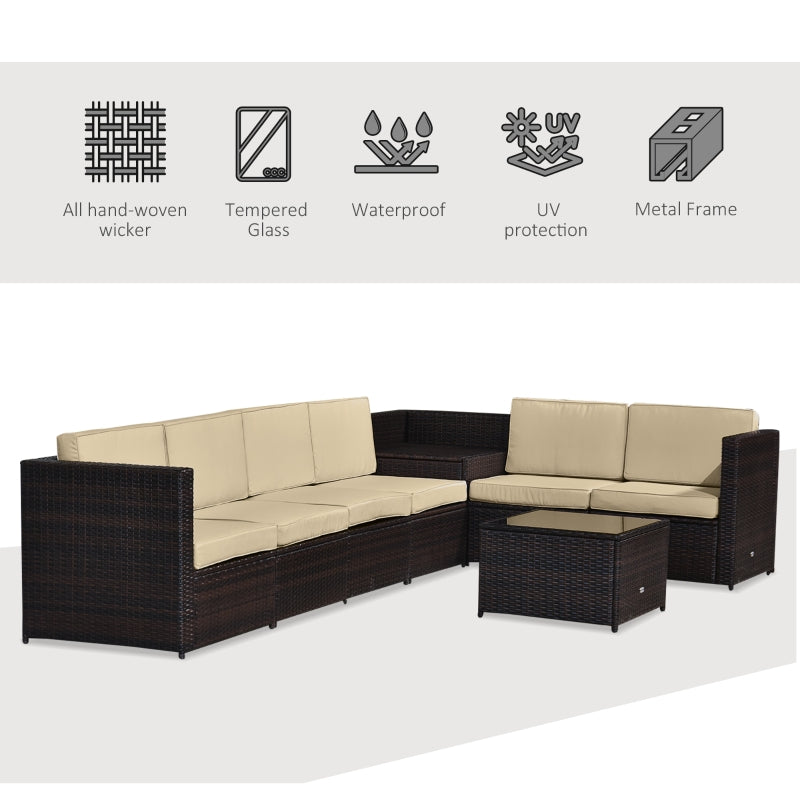 6 Piece Dark Brown Rattan Corner Sofa Set