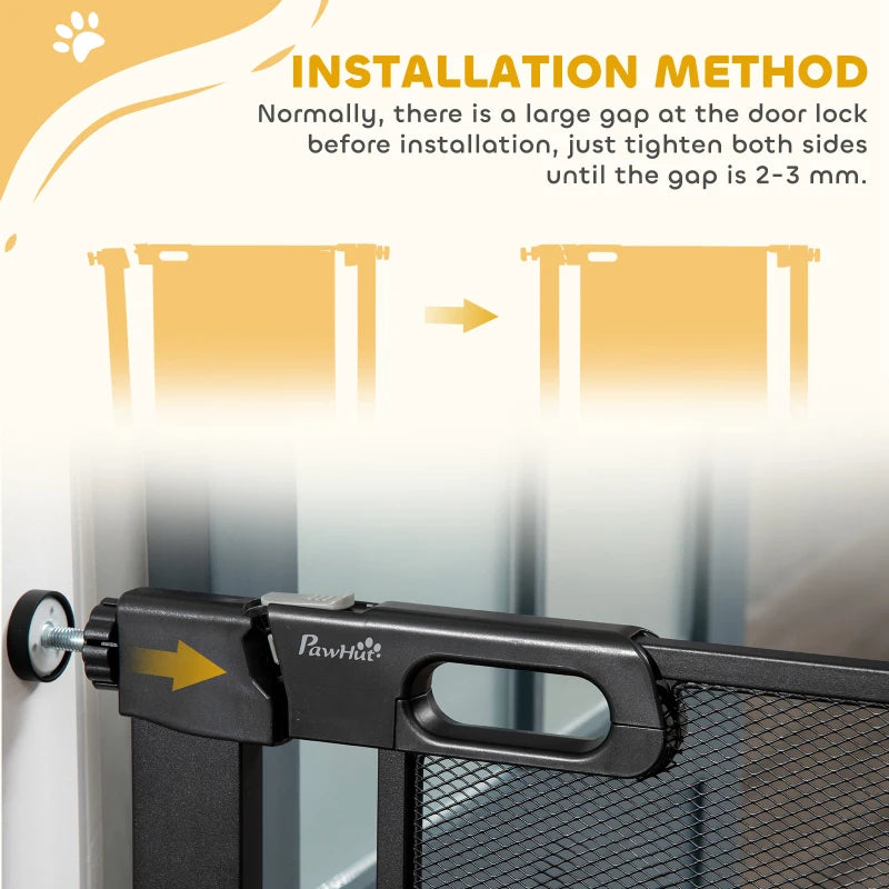 Dog Safety Gate for Hallways & Staircases - Automatic Closing Door, Black Pet Barrier for Home Safety