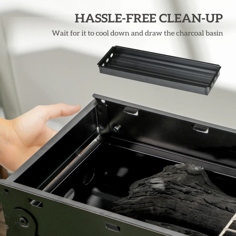 Portable Foldable Charcoal Grill - Compact Black BBQ for Outdoor Cooking and Camping