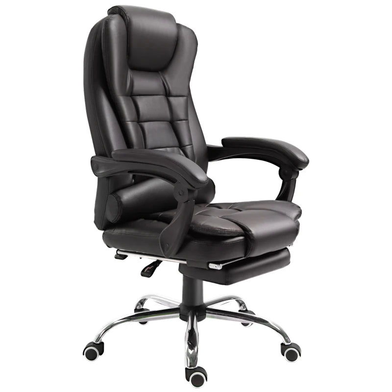 PU Leather Executive Office Chair - High Back Swivel with Retractable Footrest, Adjustable Height & Reclining Function in Brown