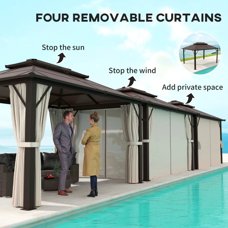 3m x 4m Beige Hardtop Gazebo Canopy with UPF30+ Double Polycarbonate Roof & Aluminium Frame
