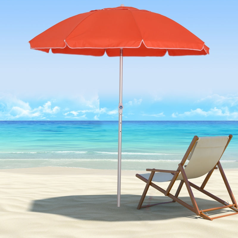 Orange Beach Umbrella with Tilt and Adjustable Height, Portable Sunshade Shelter