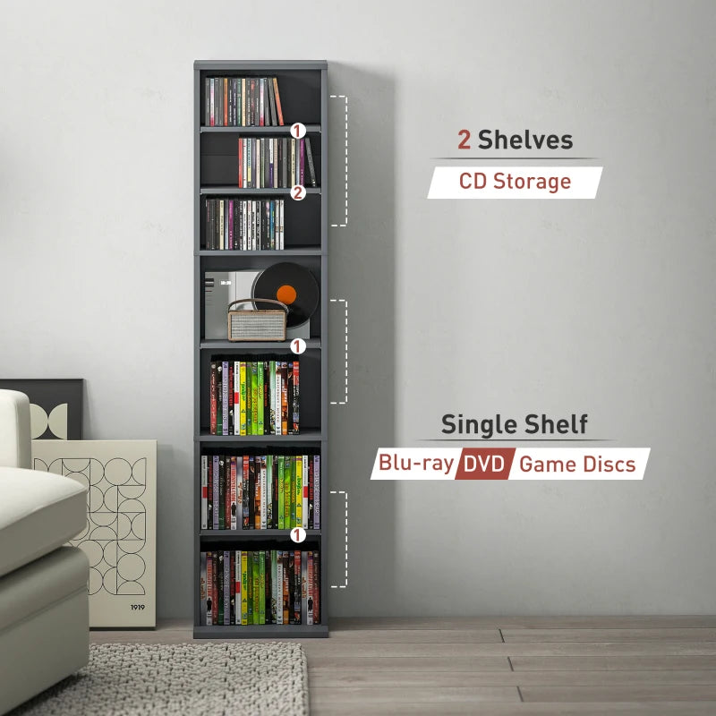 260 Narrow CD Storage Unit - Stylish Grey Organizer for CDs, DVDs & Media - Space-Saving Design for Home & Office