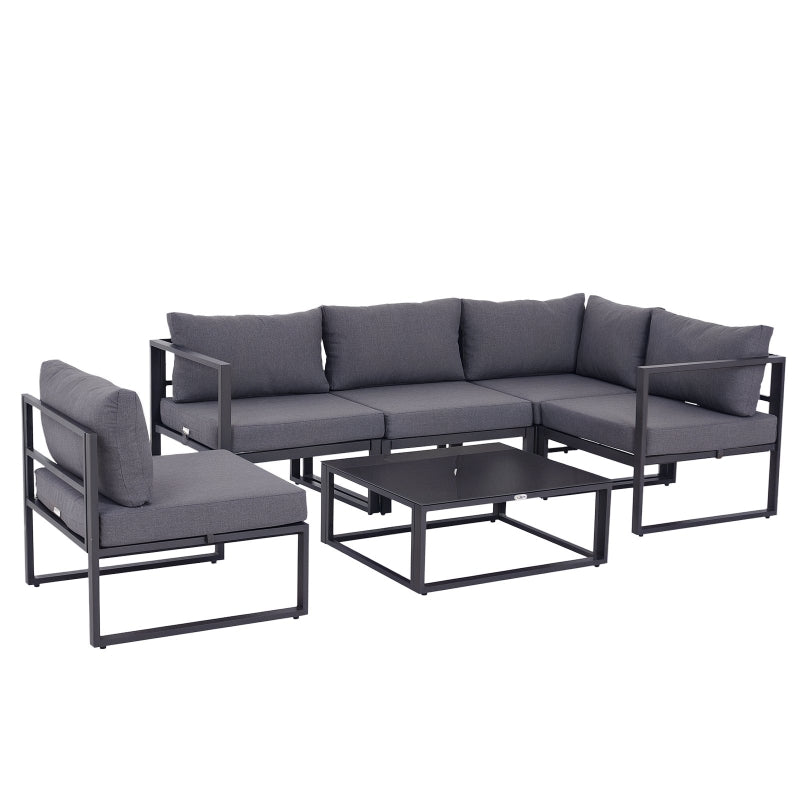 Stylish 6-Piece Outdoor Indoor Sectional Sofa Set with Thick Cushions and Aluminium Frame - Grey