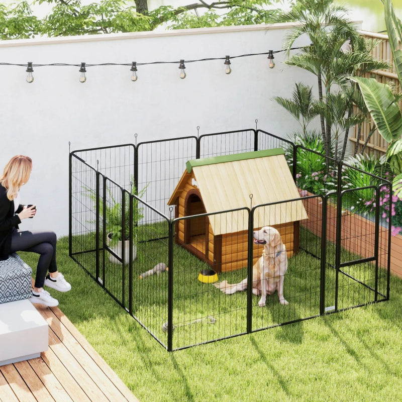 12 Panel Solid Dog Playpen with Doors for Large Dogs 100cm Tall Black
