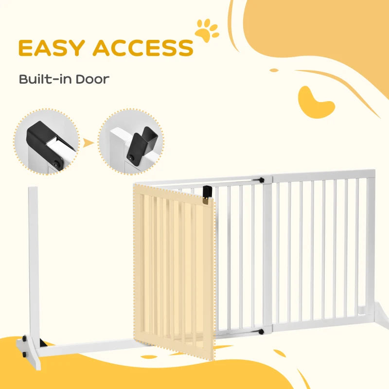 Adjustable Wooden Dog Gate - Freestanding Indoor Dog Fence Barrier, 3 Panels, Lockable, 71H x 113-166W cm, White