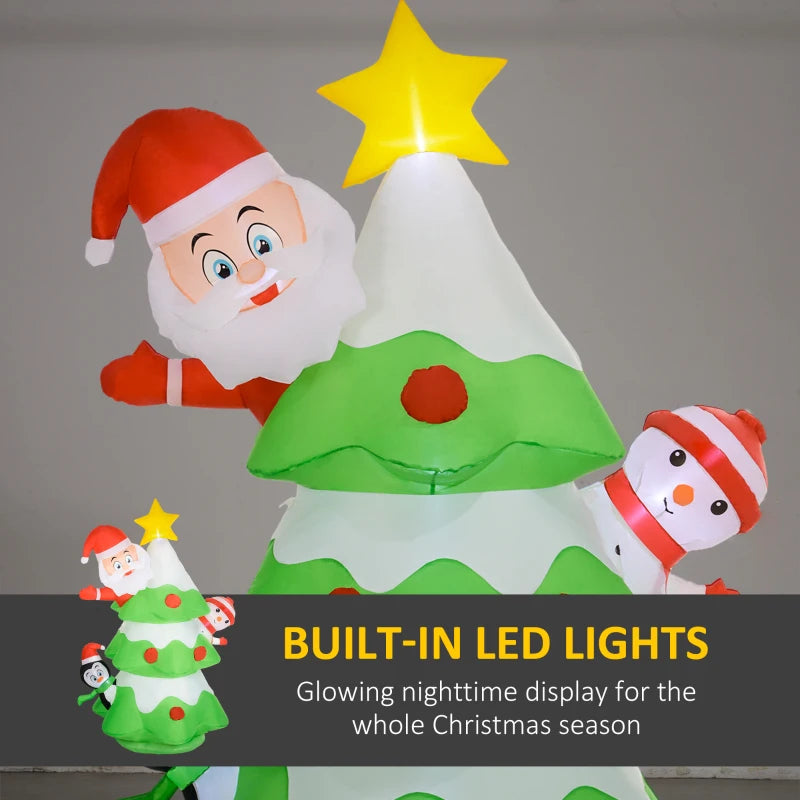 8ft Inflatable Christmas Tree with Friends - Festive Holiday Outdoor Decoration for Yard, Garden, and Party