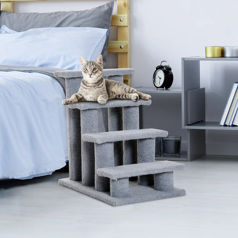 4-Step Dog Stairs for Bed & Sofa - Pet Climb Ladder, Grey, 63x43x60 cm - Ideal for Dogs & Cats
