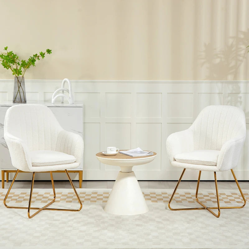 Set of Two Cream Sherpa Fleece Dining Chairs for Stylish Home Decor