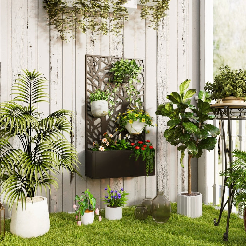 Outdoor Metal Planter with Back Trellis - Black - Large Size - 113H x 61L x 23W cm