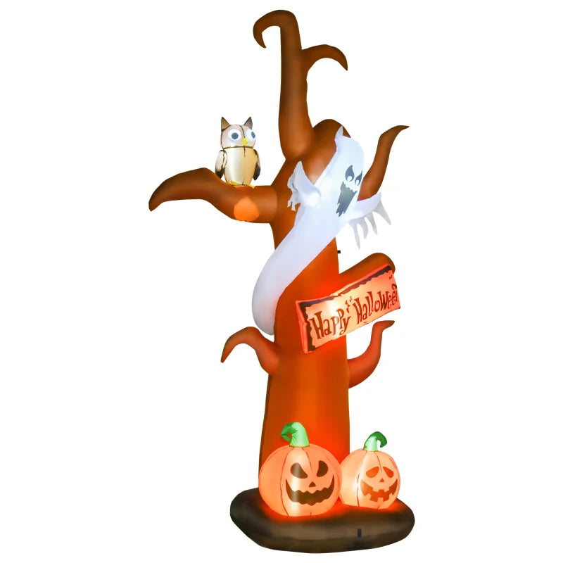 2.7m Halloween Inflatable Dead Tree with Ghost, Pumpkin & Owl - LED Blow Up Decorations for Outdoor Garden Party