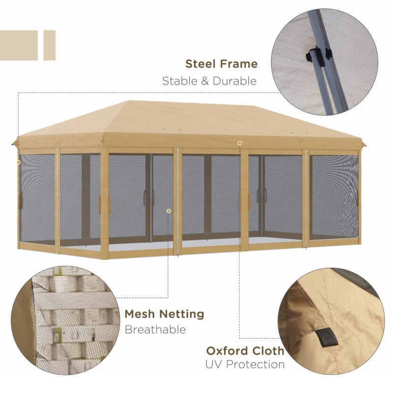 Beige 6m x 3m Pop Up Marquee Gazebo