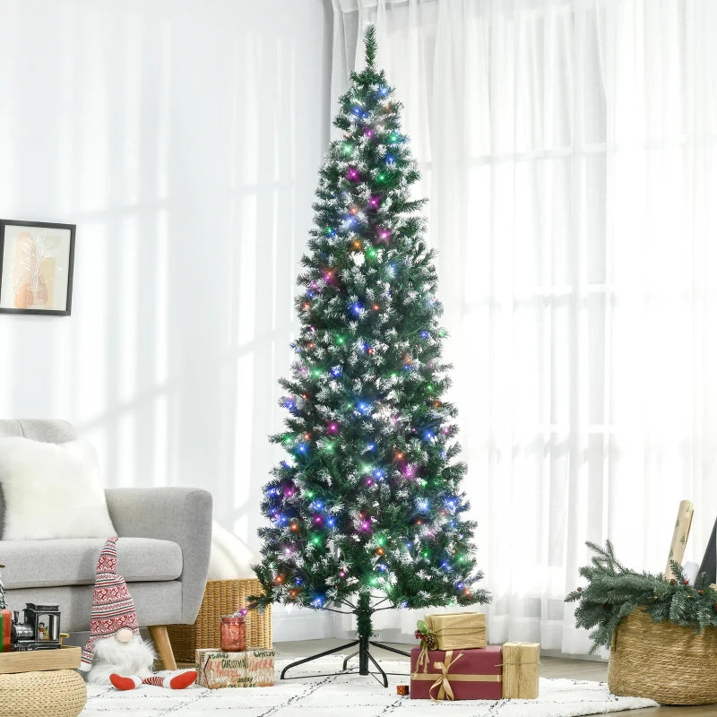 7FT Prelit Slim Pencil Christmas Tree - 350 Colorful LED Lights, Realistic Branches, 818 Tips - Perfect Holiday Decoration