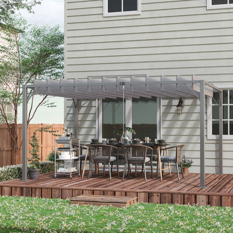 4m x 3m Grey Outdoor Pergola with Retractable Roof - Aluminium Louvered Patio Gazebo Canopy for Lawn and Garden