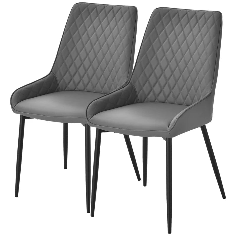 Set of 2 Modern Quilted PU Leather Dining Chairs with Metal Frame - Stylish Grey Home Seating for Executive Spaces
