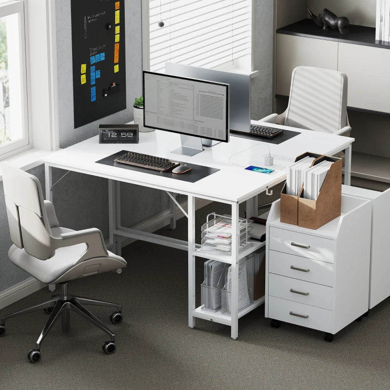 Modern White Computer Desk with Power Sockets - Stylish Home Office Furniture for Productivity and Convenience
