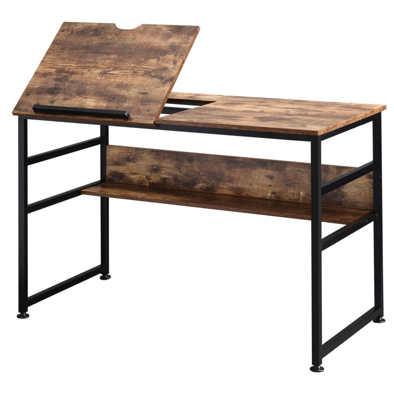 Adjustable Drafting Table Art Desk - Multifunctional Craft Workstation with 15-Level Tiltable Top & Storage Shelf - Rustic Brown