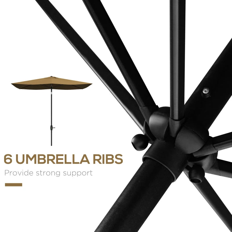 Brown Rectangular Garden Parasol Umbrella, 2x3m, Crank Tilt, Aluminium Pole