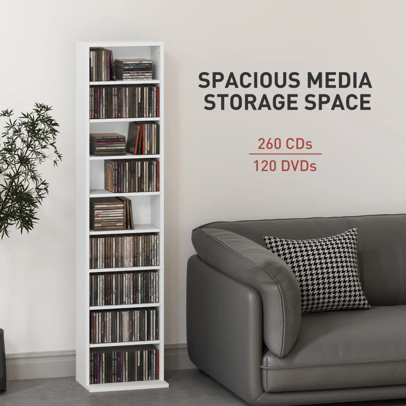 Stylish 260 Narrow CD Storage Unit in White - Space-Saving Organizer for CDs, DVDs, and Media Collections