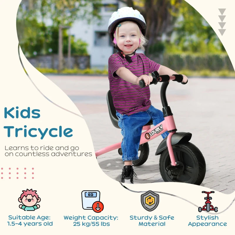 Pink Kids Trike - Toddler Tricycle for 1.5-4 Years - 3-Wheel Ride-On Bike for Children