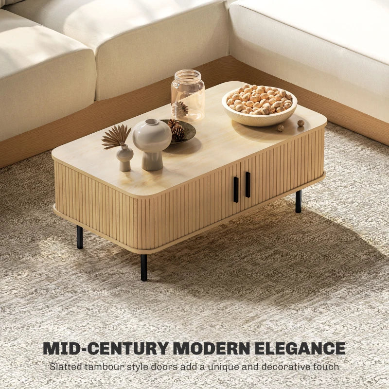 Modern Oak Coffee Table with Storage and Sliding Doors for Living Room