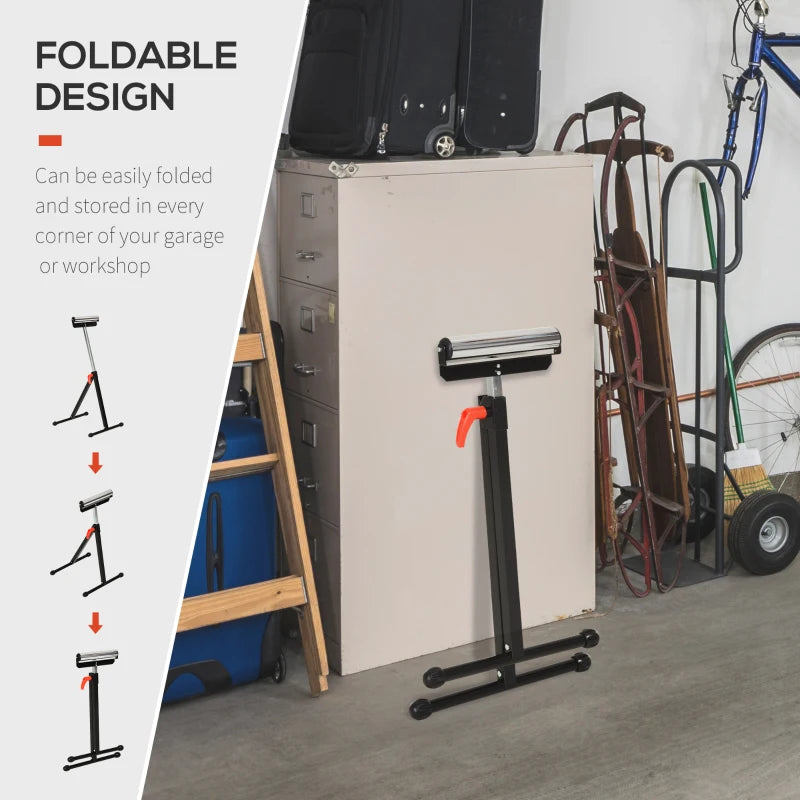Black Folding Roller Stand for Material Support