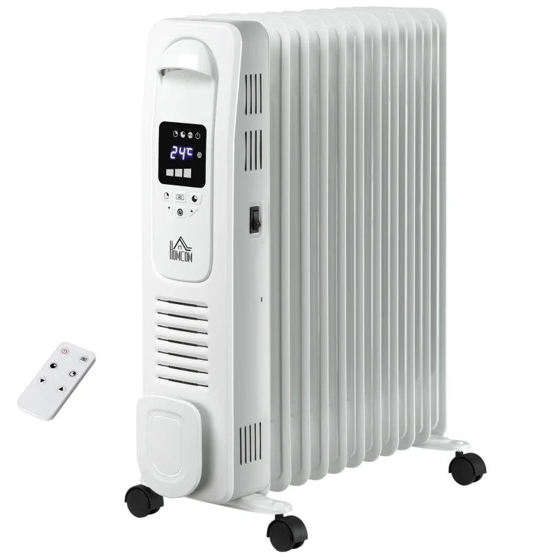 2500W Digital Display Oil Filled Radiator 11 Fin Portable Electric Heater with Timer and Remote