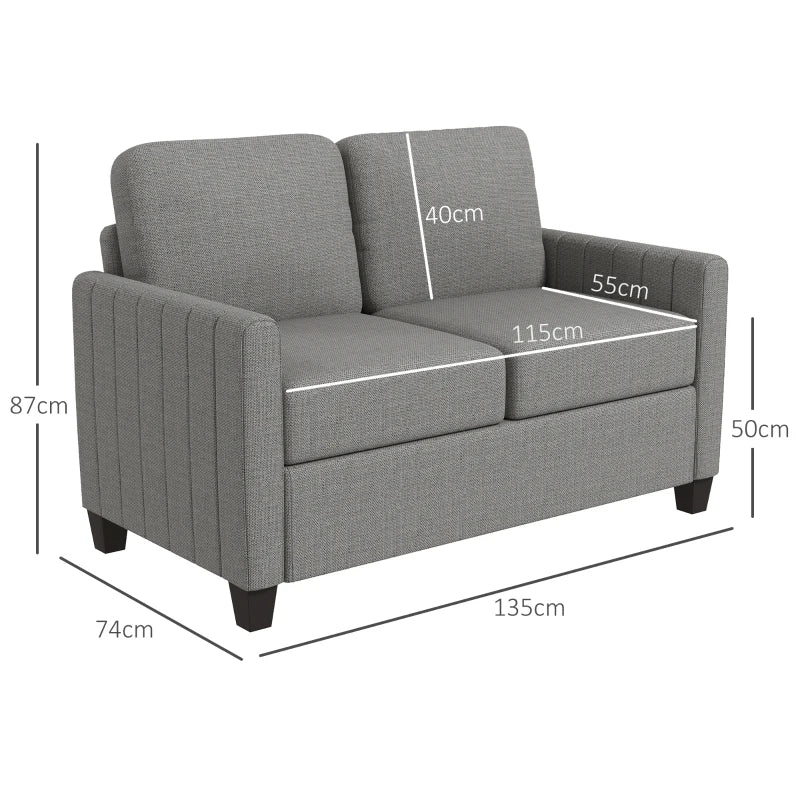 Modern Channel Tufted 2 Seater Sofa in Light Grey - Comfy Upholstered Loveseat for Living Room, Bedroom, Office