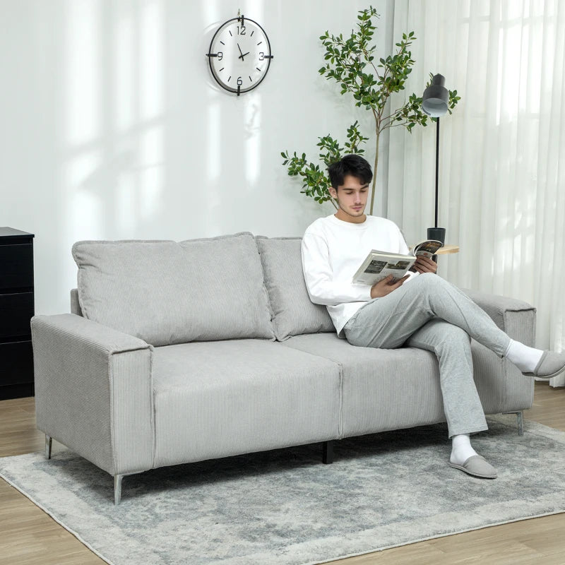 Light Grey Three-Seater Corduroy Sofa for Stylish Living Room Comfort