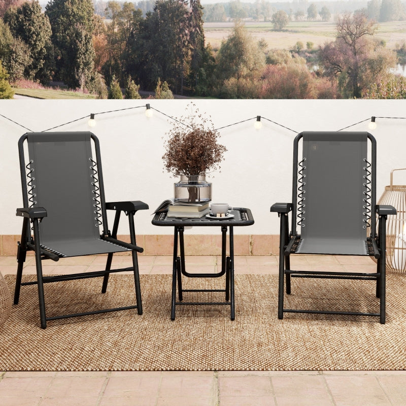 Three-Piece Dark Grey Garden Table and Chair Set - Outdoor Furniture, Compact Size