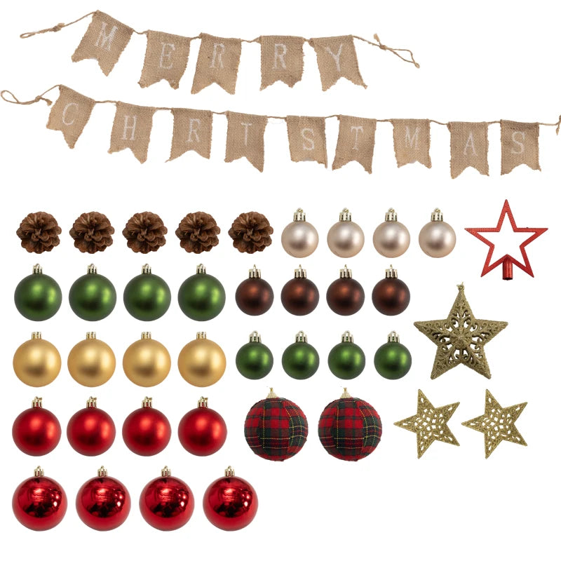 5ft Pre-Lit Christmas Tree with Red and Warm White Decorations - Festive Green Holiday Decor for Home