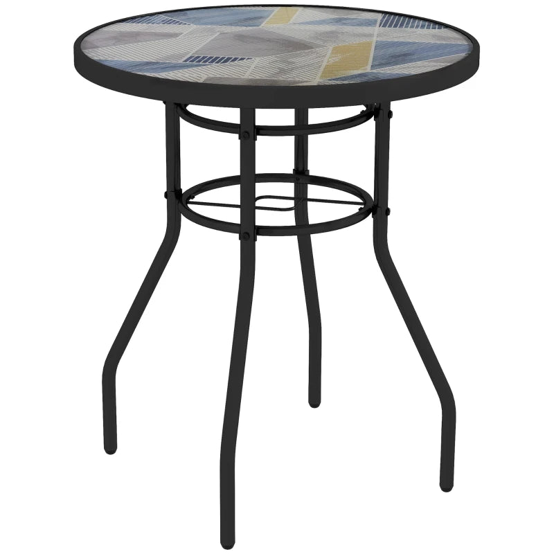 Multicolour Round Garden Table with Glass Printed Top