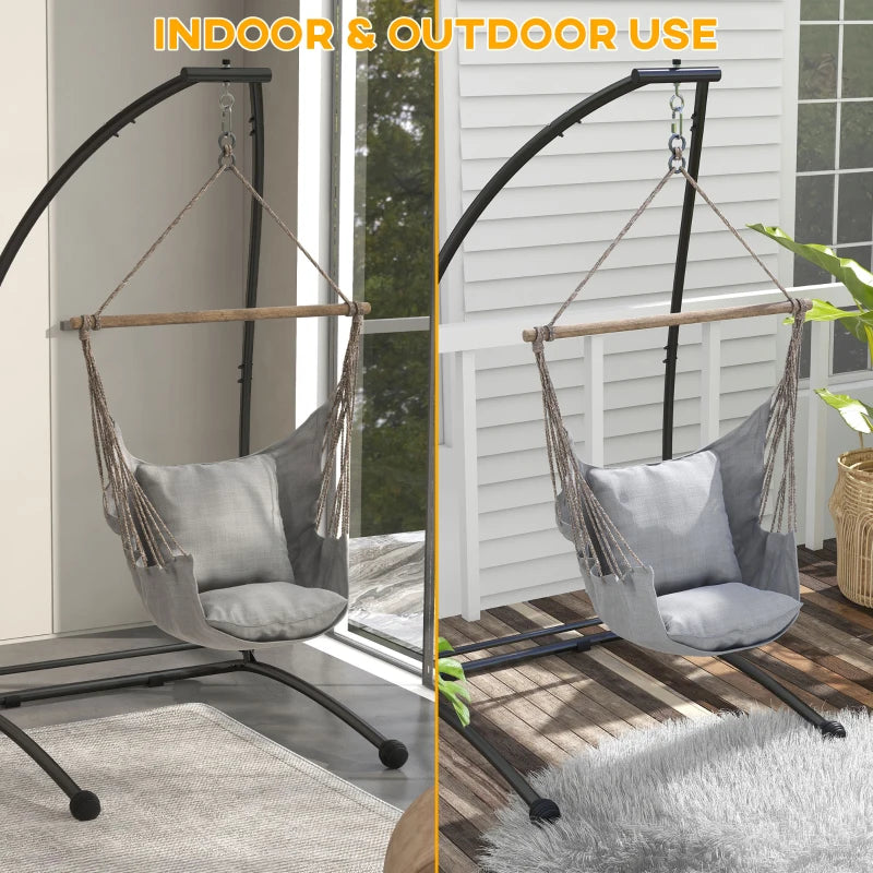 Black C-Shaped Hammock Chair Stand - Heavy Duty Metal Frame for Indoor & Outdoor Use