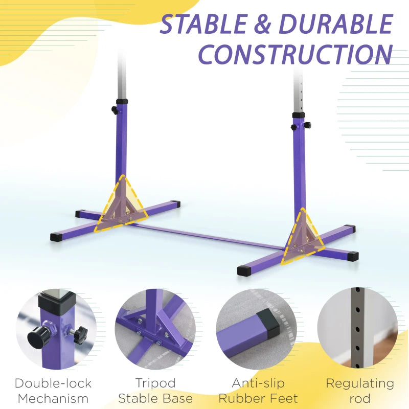 Adjustable Steel Frame Horizontal Gymnastics Bar for Kids Home Gym Training Purple