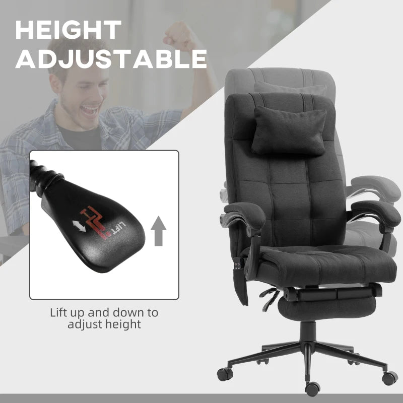 Vinsetto Black Office Chair with 6-Point Vibration Massage & Heat, Adjustable Height, Head Pillow & Footrest for Home