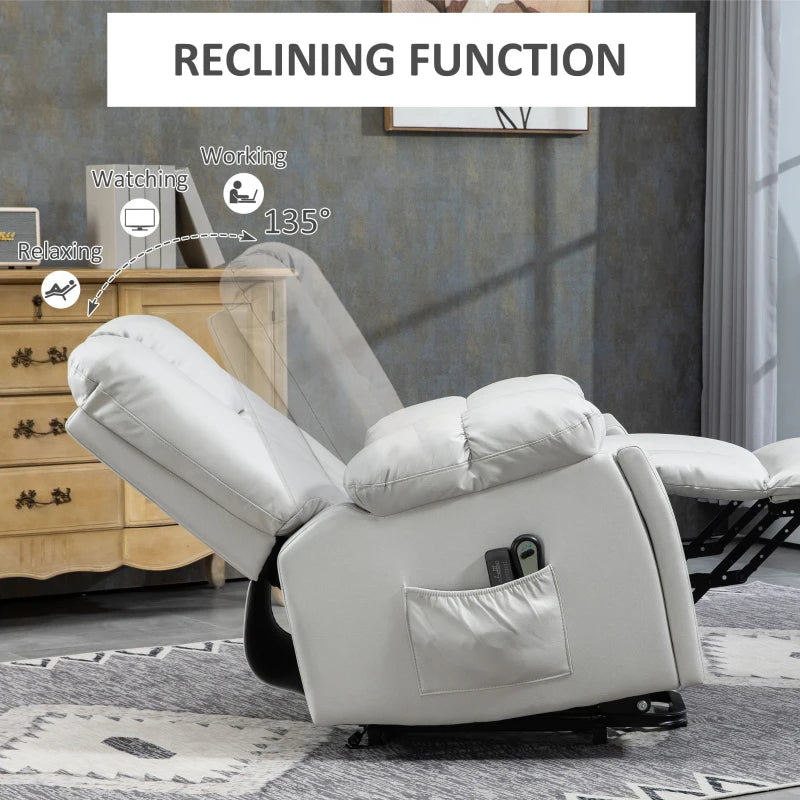 Light Grey Reclining Armchair with Eight Massage Points for Ultimate Comfort