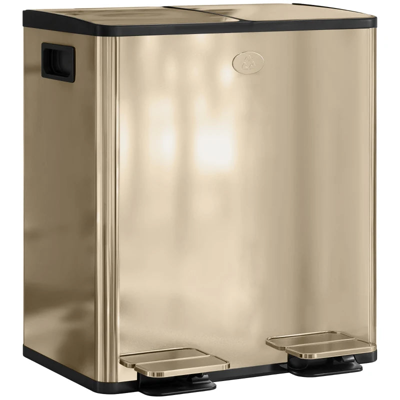 40L Dual Compartment Stainless Steel Trash Bin with Deodoriser Holders - Elegant Gold Tone for Modern Kitchens