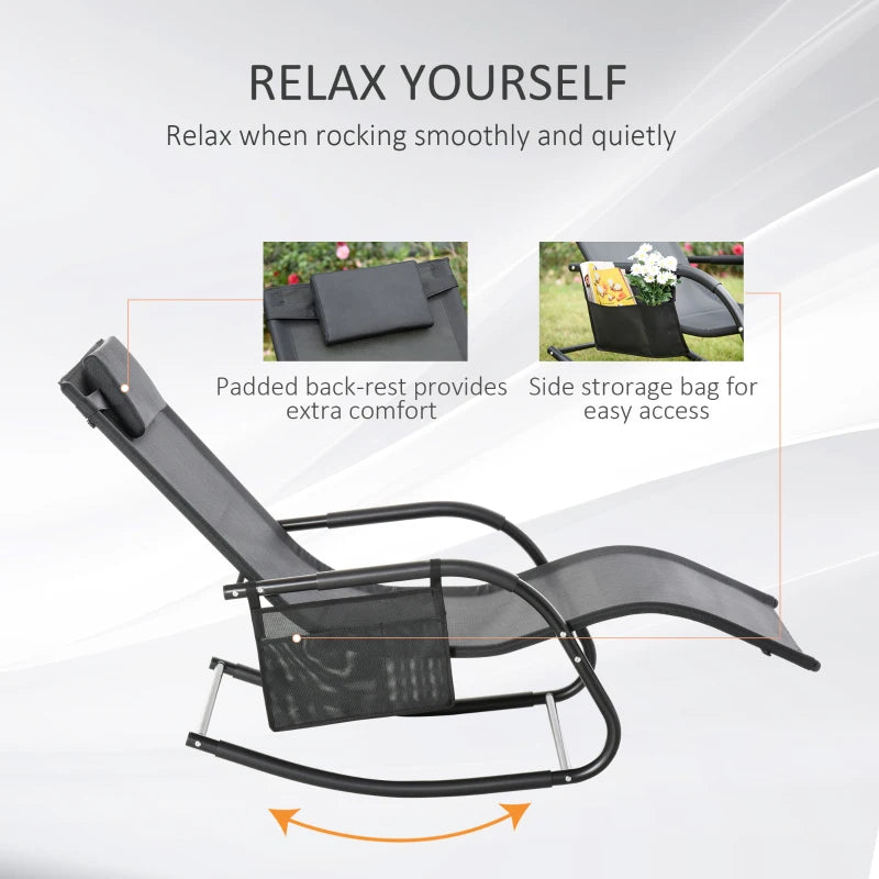 Black Outdoor Rocking Chair Set with Mesh Fabric and Storage Bag