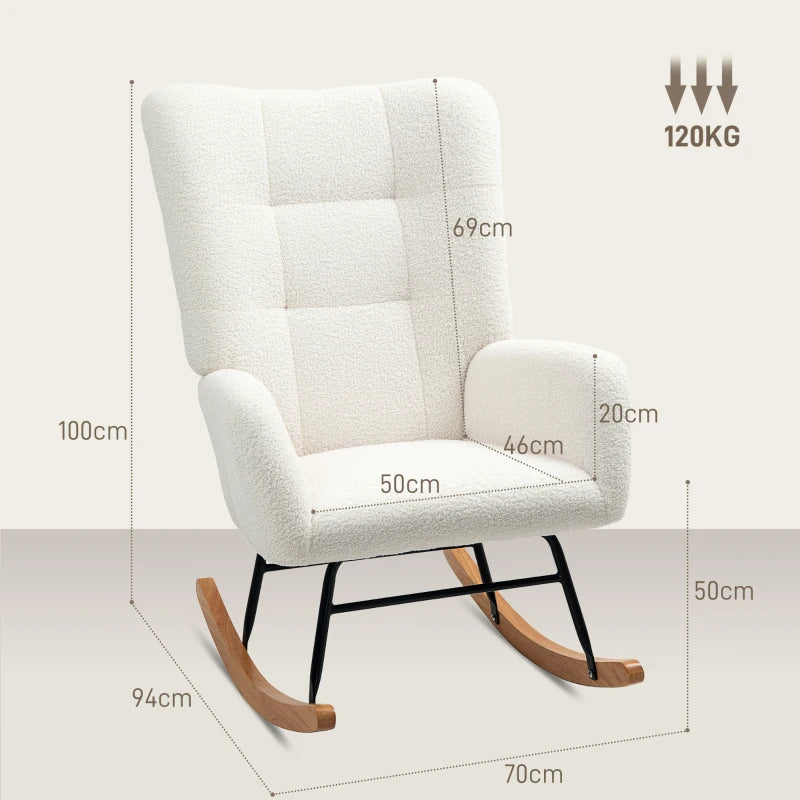 Cream White Teddy Fleece Rocking Chair - Comfortable and Stylish Seating for Home