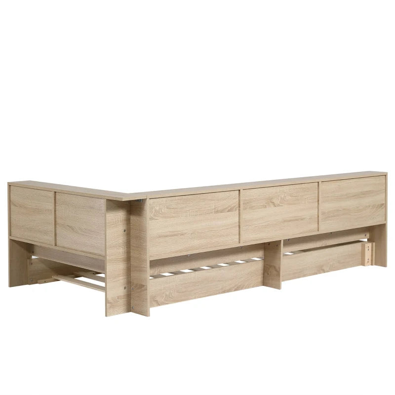 3FT Single Bed Frame with Storage Durable MDF Plywood Wooden Design for Adults Teens White Oak