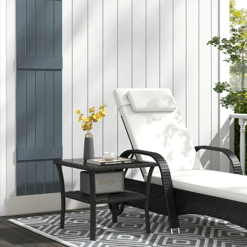 Black Two-Tier PE Rattan Square Coffee Table for Outdoor Patio and Garden