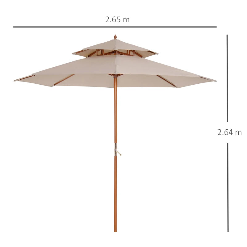 Beige Double Tier Bamboo Garden Parasol Umbrella