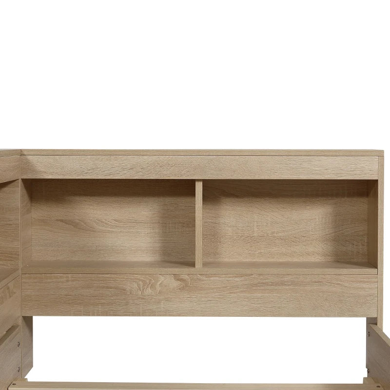 3FT Single Bed Frame with Storage Durable MDF Plywood Wooden Design for Adults Teens White Oak